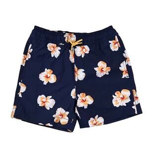 NWT J. Crew Boys' Navy W/ Gold & White Tropical Floral Swim Trunk